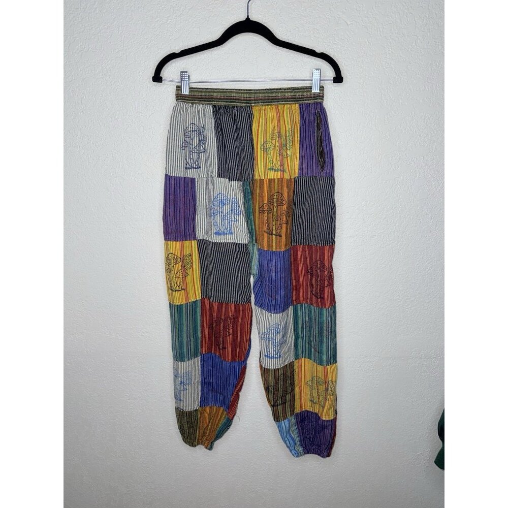 Rising International Patchwork Cotton Pants Medium Boho Hippie Mushroom R - Picture 2 of 10
